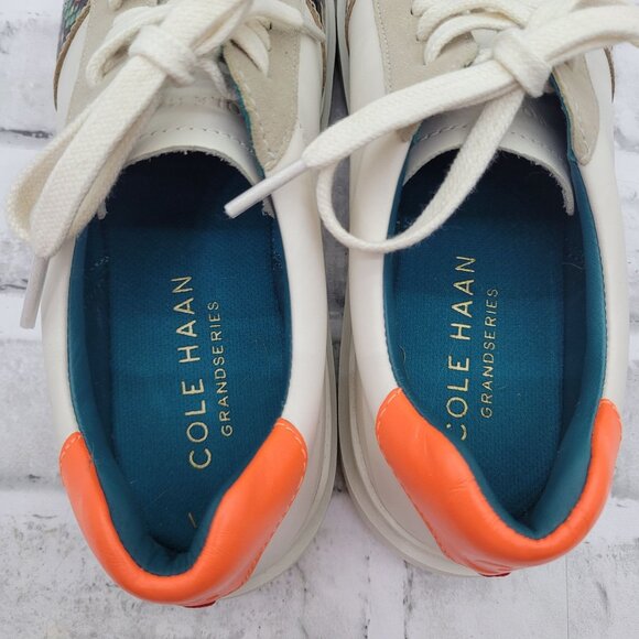 NWOB Cole Haan Grandseries Rally Court Sneakers Orange Snake Ivory Size 8 Womens - Picture 5 of 8